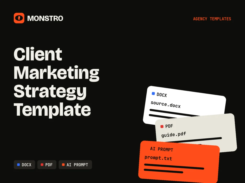 Client Marketing Strategy Template: MONSTRO asset cover showing its file formats
