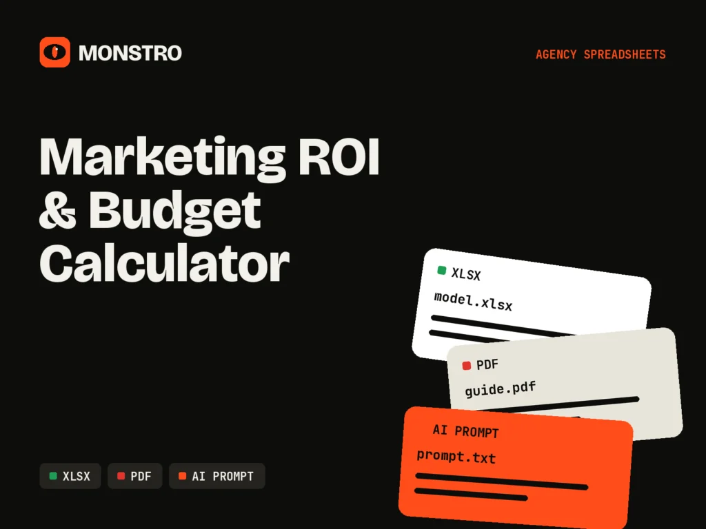 Marketing ROI & Budget Calculator: MONSTRO asset cover showing its file formats