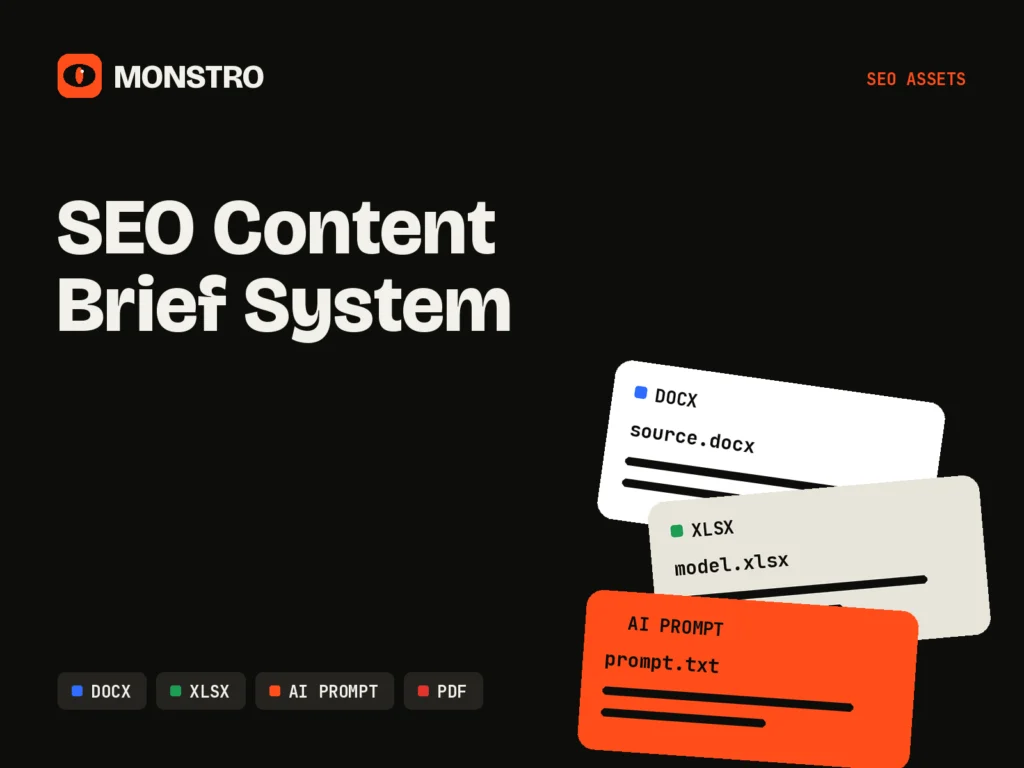 SEO Content Brief System: MONSTRO asset cover showing its file formats
